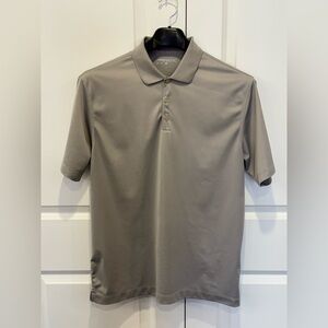 Nike Golf Polo Shirt Mens L Gray White Swoosh Logo Stripe Active Wear Dri-Fit